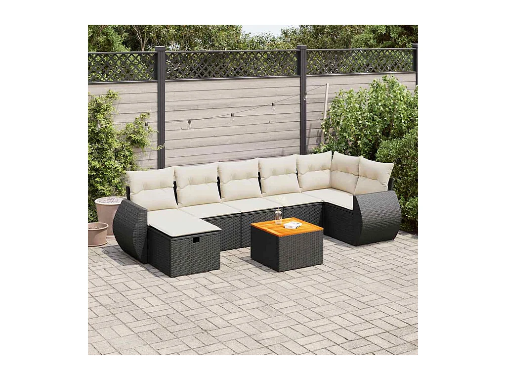 8-tlg. Garten-Sofagarnitur mit Kissen Schwarz Poly Rattan
