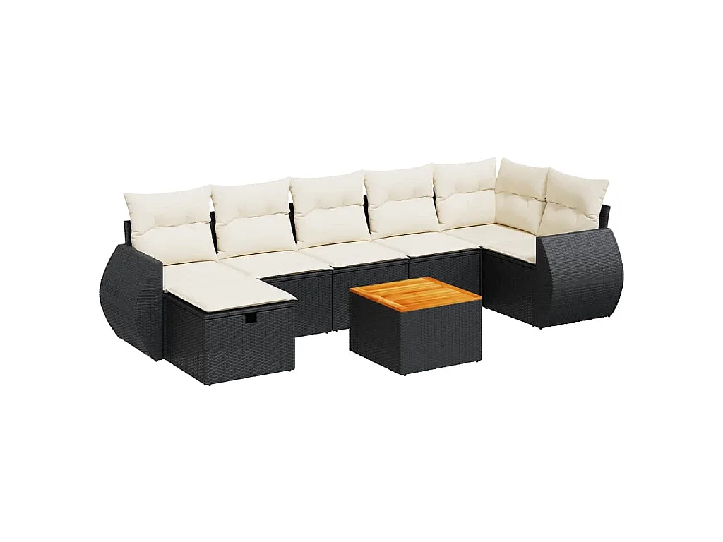 Set Divani da Giardino con Cuscini 8 pz Nero in Polyrattan