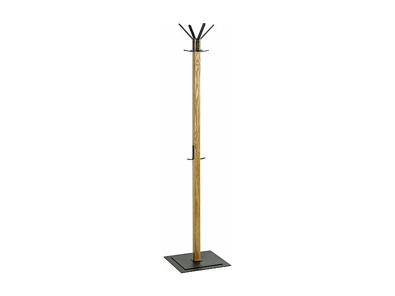 Portemanteau en bois massif coloris chêne et métal noir - longueur 40 x profondeur 40 x hauteur 180 cm