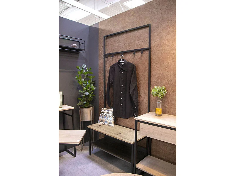 Portemanteau en bois coloris chêne et métal coloris noir -longueur 80 x profondeur 35 x hauteur 180  cm