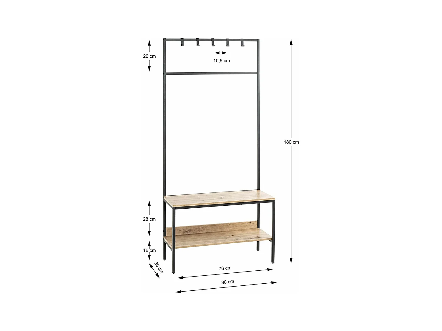 Portemanteau en bois coloris chêne et métal coloris noir -longueur 80 x profondeur 35 x hauteur 180  cm