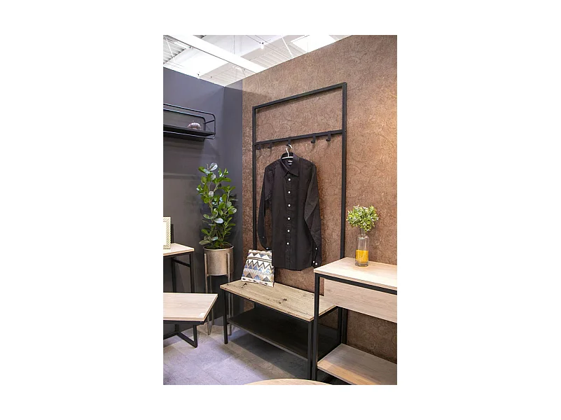 Portemanteau en bois coloris chêne et métal coloris noir -longueur 80 x profondeur 35 x hauteur 180  cm