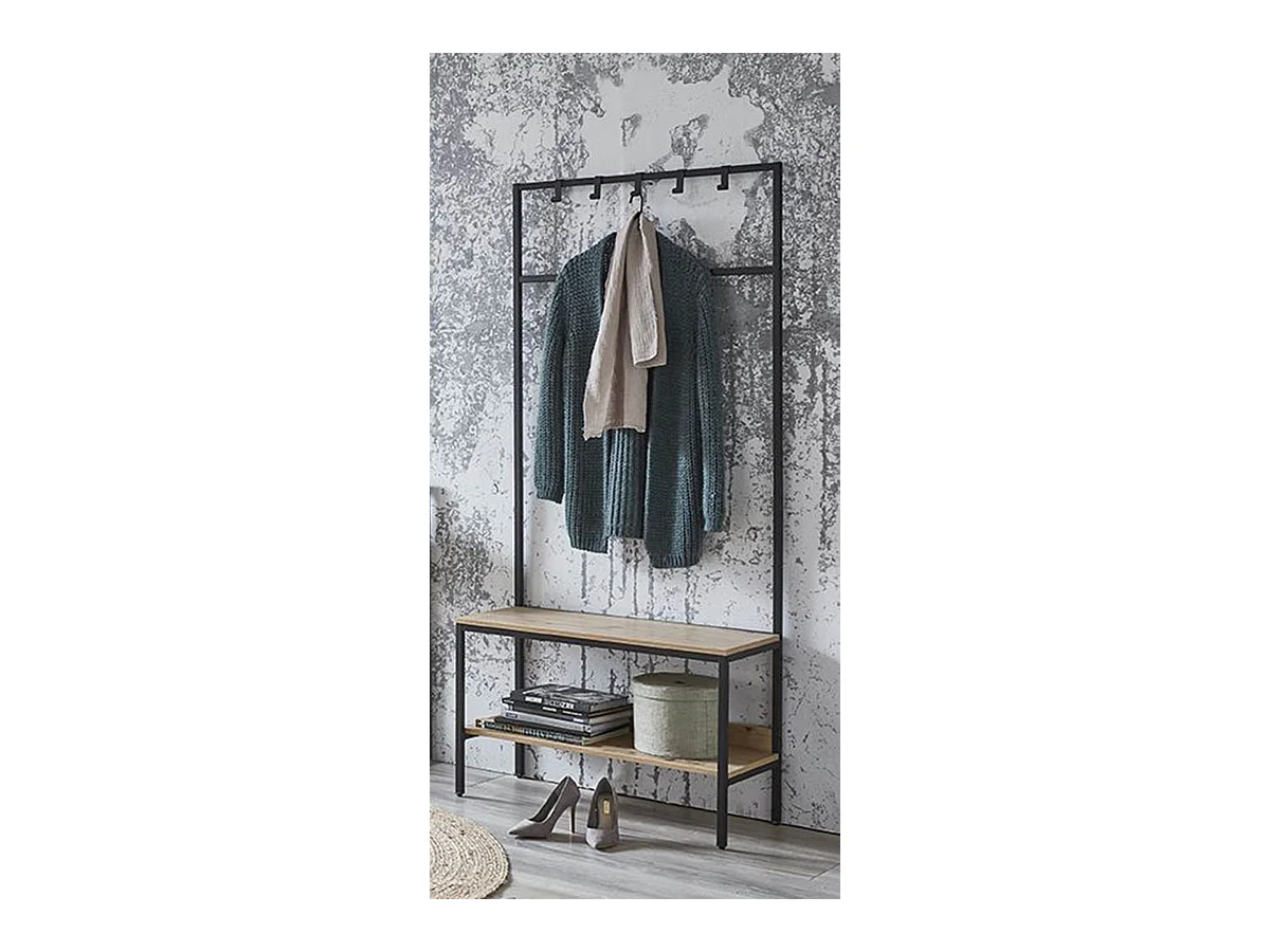 Portemanteau en bois coloris chêne et métal coloris noir -longueur 80 x profondeur 35 x hauteur 180  cm