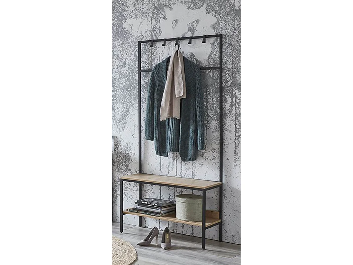 Portemanteau en bois coloris chêne et métal coloris noir -longueur 80 x profondeur 35 x hauteur 180  cm