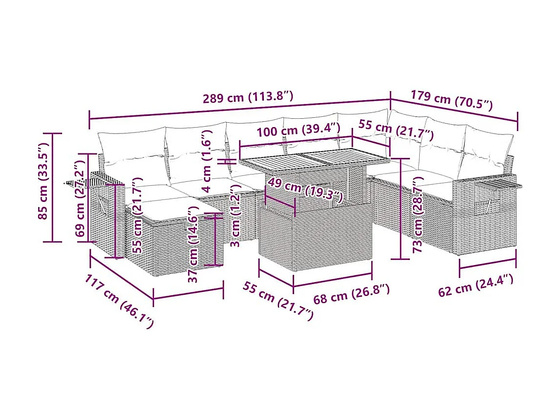 9-tlg. Garten-Sofagarnitur mit Kissen Beige Poly Rattan Akazie