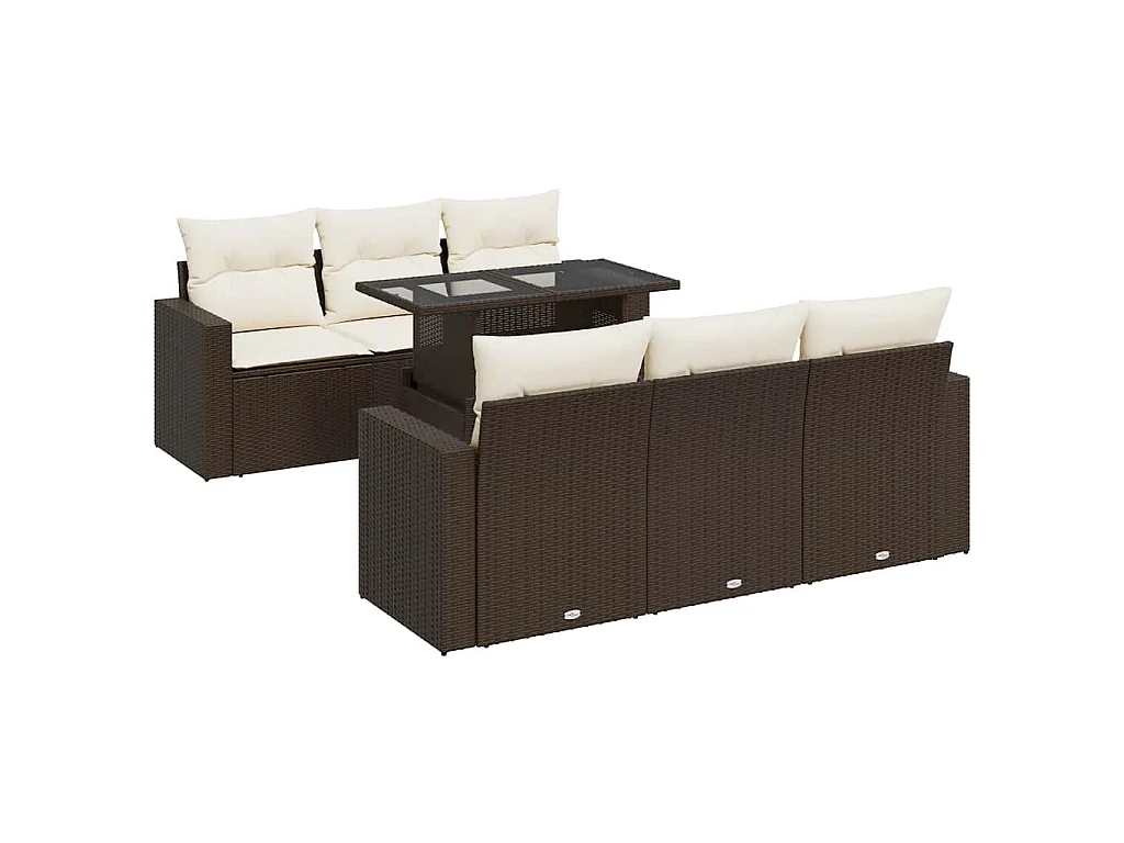 7-tlg. Garten-Sofagarnitur mit Kissen Braun Poly Rattan