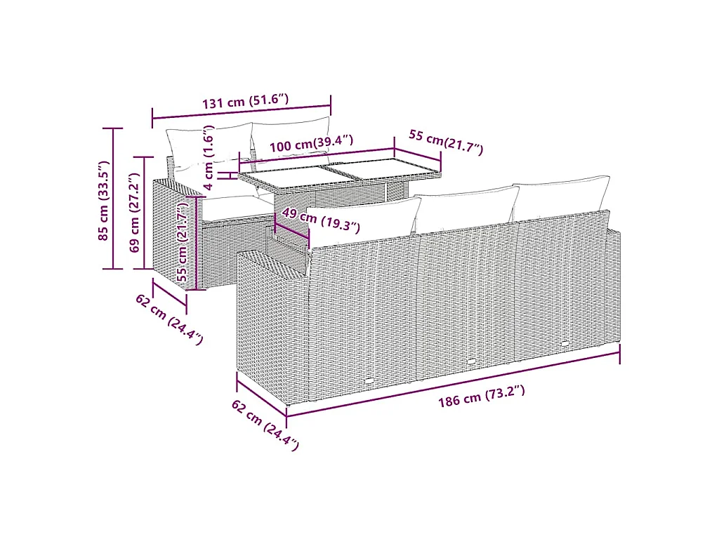 7-tlg. Garten-Sofagarnitur mit Kissen Braun Poly Rattan