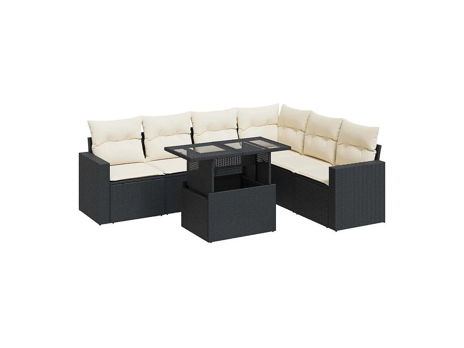 Salon de jardin 7 pcs avec coussins noir résine tressée