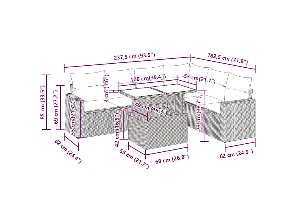 Set Divani da Giardino con Cuscini 7pz Nero Polyrattan
