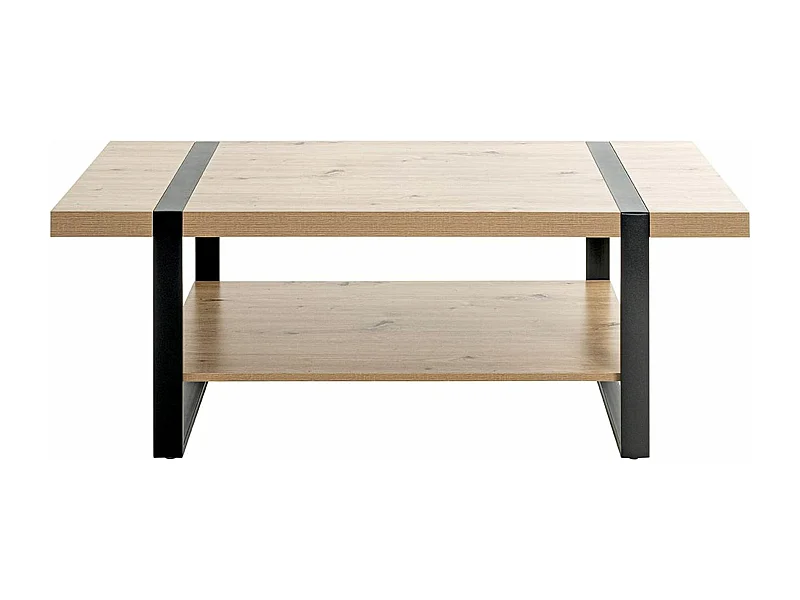 Table basse, table de salon en bois coloris chêne et métal noir  -longueur 120 x profondeur 60 x hauteur 45 cm