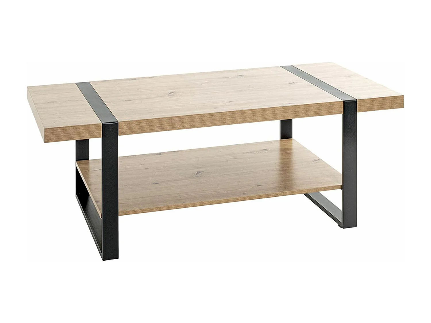 Table basse, table de salon en bois coloris chêne et métal noir  -longueur 120 x profondeur 60 x hauteur 45 cm
