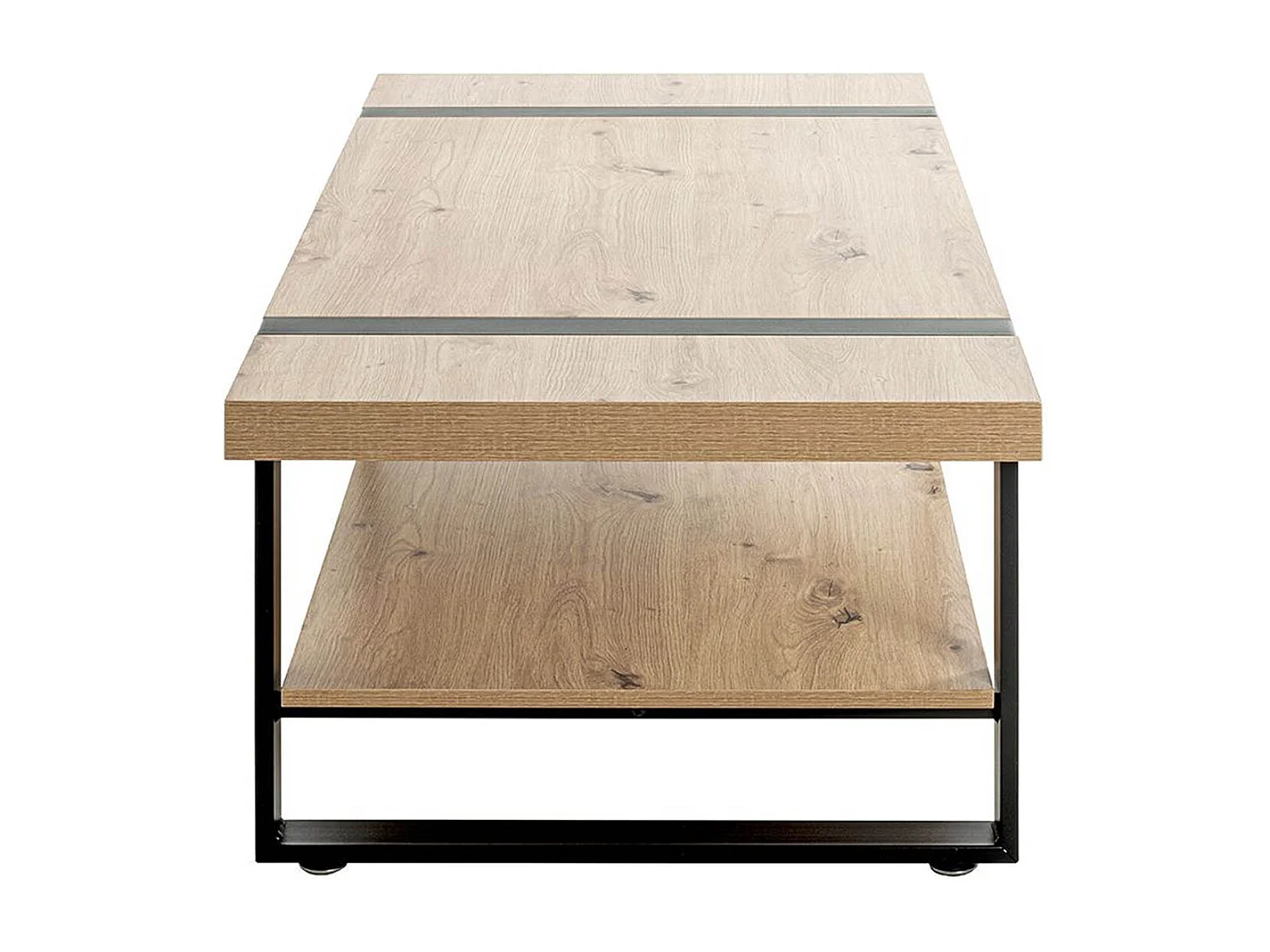 Table basse, table de salon en bois coloris chêne et métal noir  -longueur 120 x profondeur 60 x hauteur 45 cm
