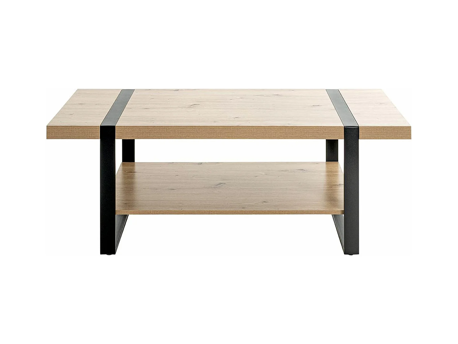 Table basse, table de salon en bois coloris chêne et métal noir  -longueur 120 x profondeur 60 x hauteur 45 cm