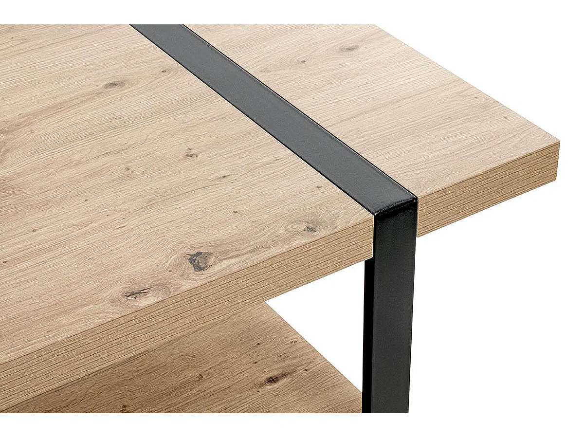 Table basse, table de salon en bois coloris chêne et métal noir  -longueur 120 x profondeur 60 x hauteur 45 cm