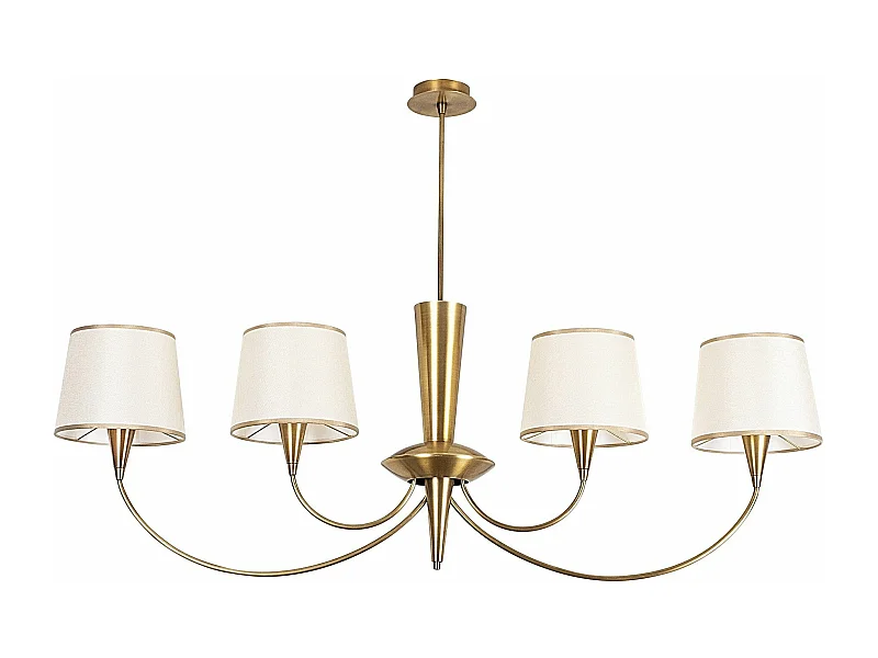 Lustre 4 branches arcs aliènes Dangigo Métal Or antique et Tissu Blanc crème