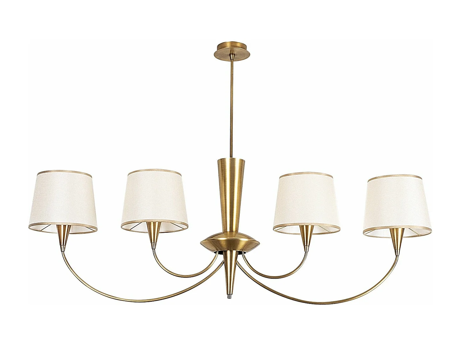 Lustre 4 branches arcs aliènes Dangigo Métal Or antique et Tissu Blanc crème