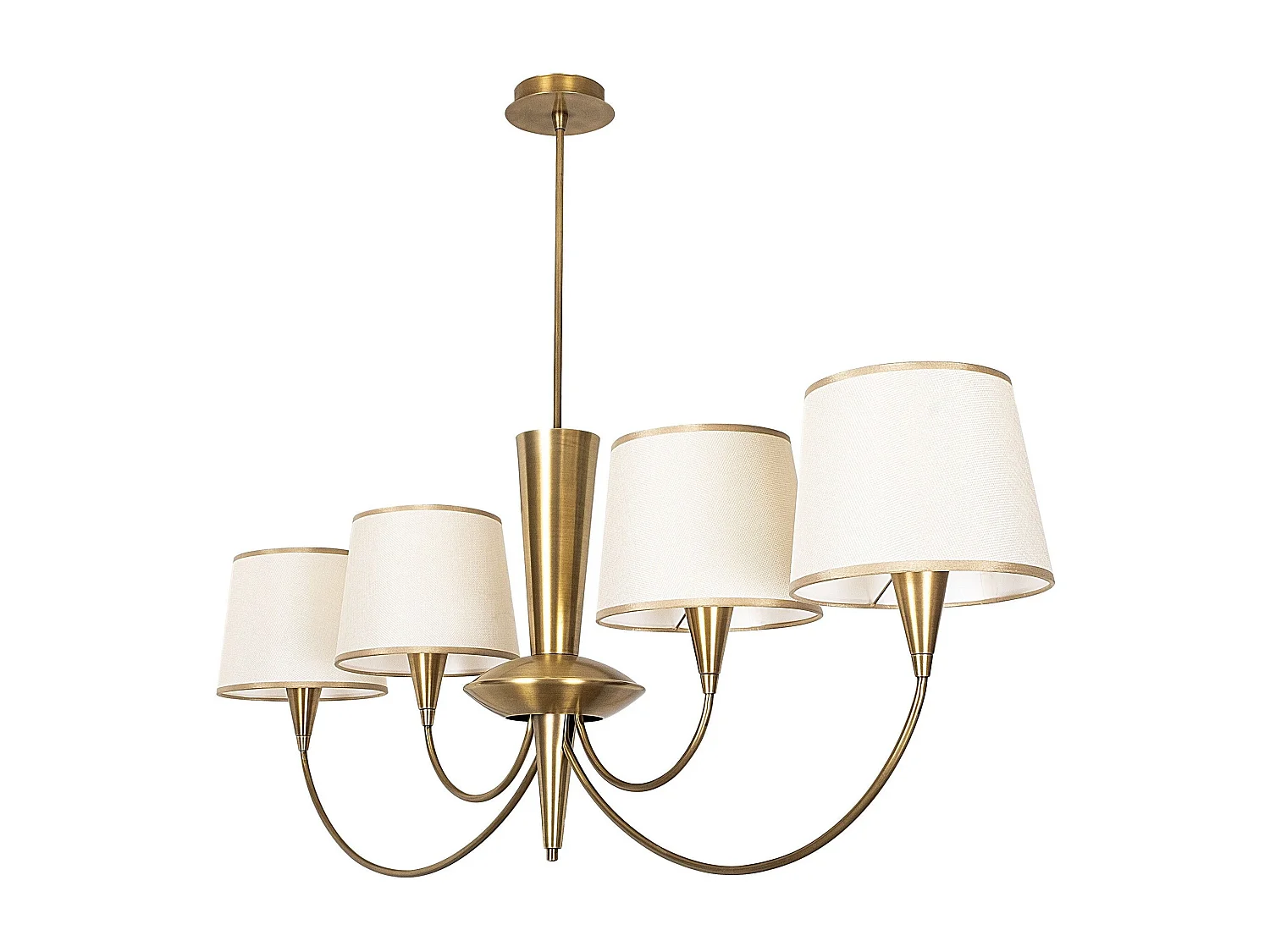 Lustre 4 branches arcs aliènes Dangigo Métal Or antique et Tissu Blanc crème