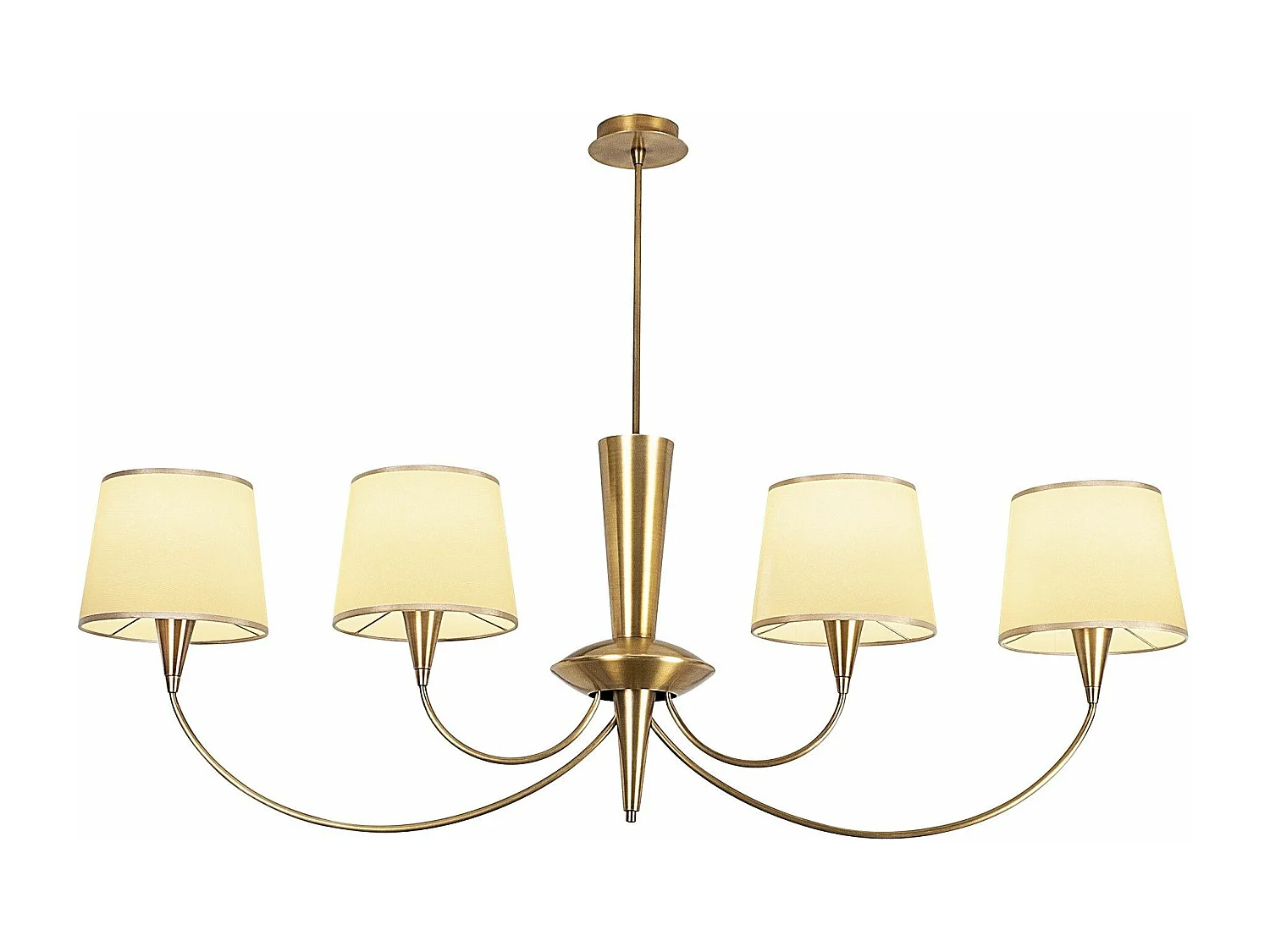 Lustre 4 branches arcs aliènes Dangigo Métal Or antique et Tissu Blanc crème