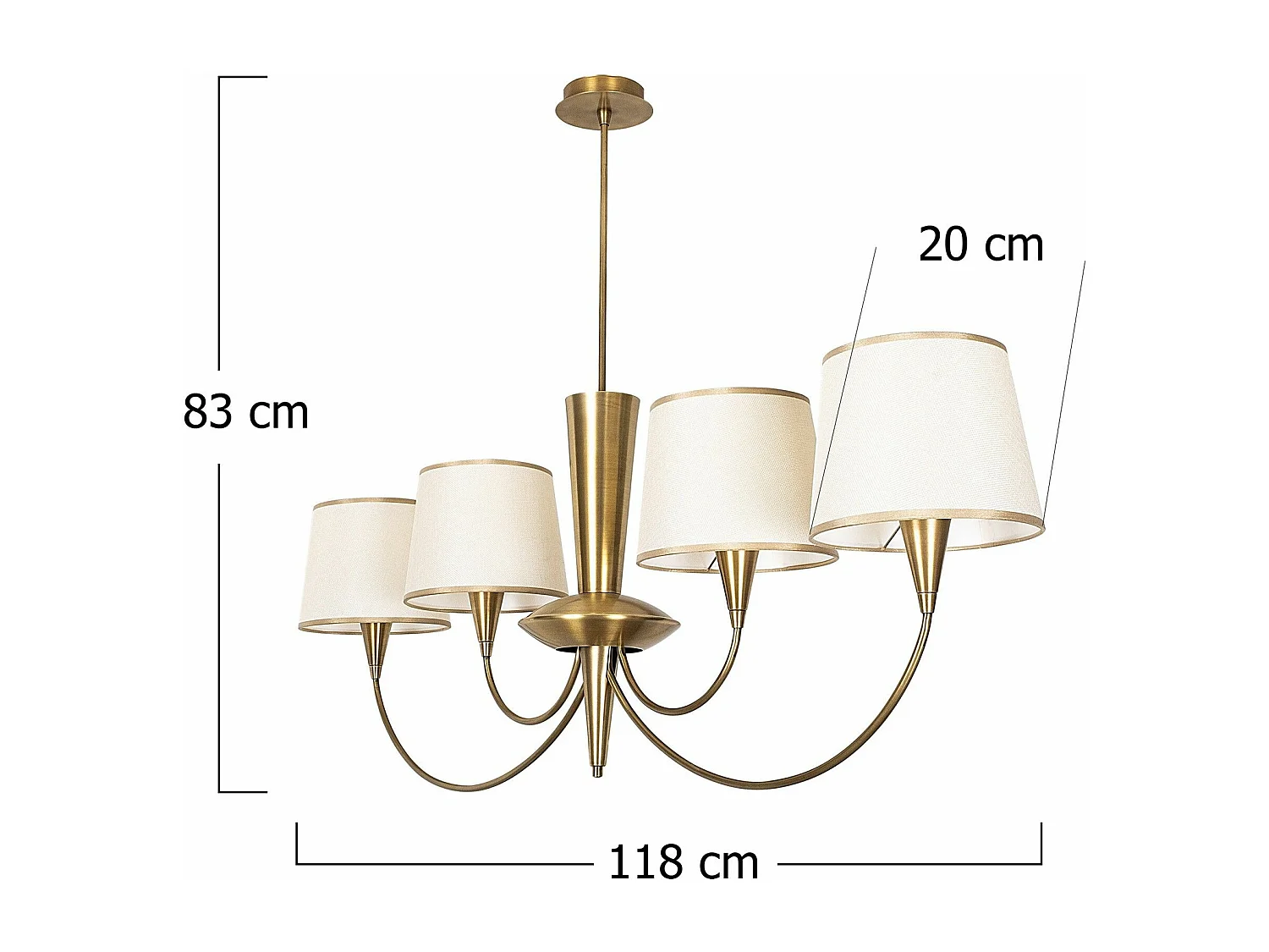 Lustre 4 branches arcs aliènes Dangigo Métal Or antique et Tissu Blanc crème