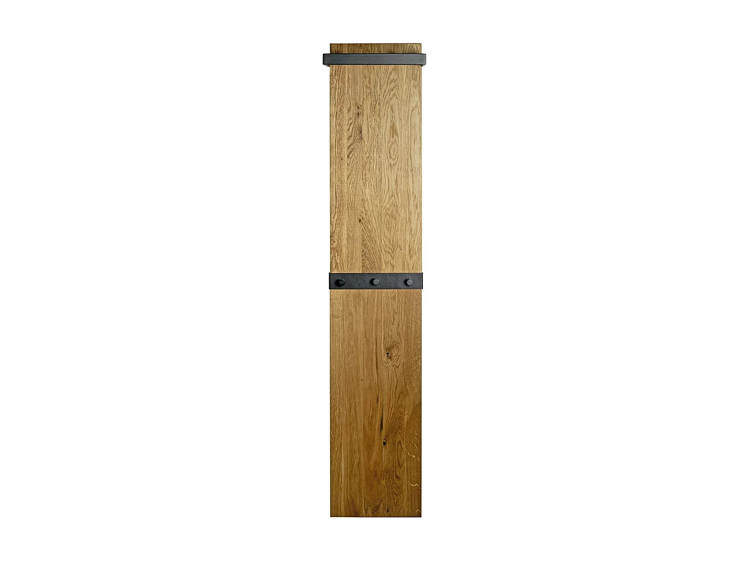 Garderobe murale, Patère murale en bois massif coloris chêne et métal noir  -longueur 35 x profondeur 25 x hauteur 175 cm
