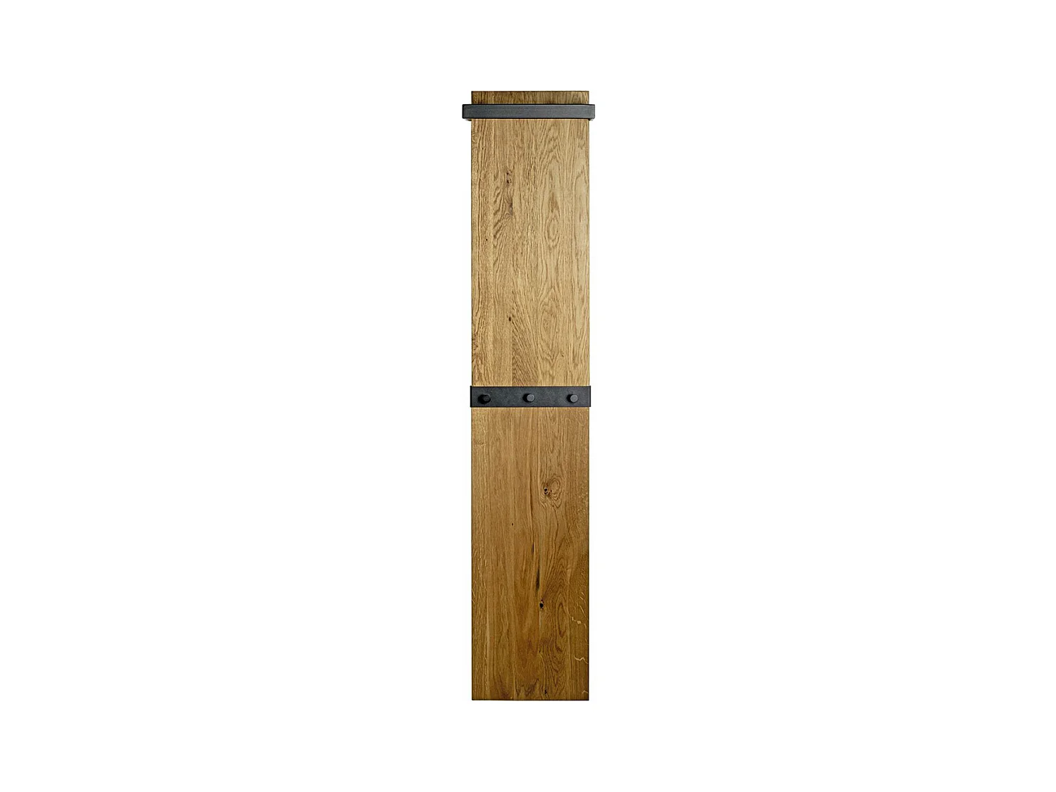Garderobe murale, Patère murale en bois massif coloris chêne et métal noir  -longueur 35 x profondeur 25 x hauteur 175 cm