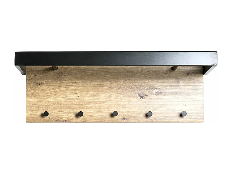 Garderobe murale, Patère murale en bois coloris chêne et métal noir  - longueur 70 x profondeur 25 x hauteur 24 cm