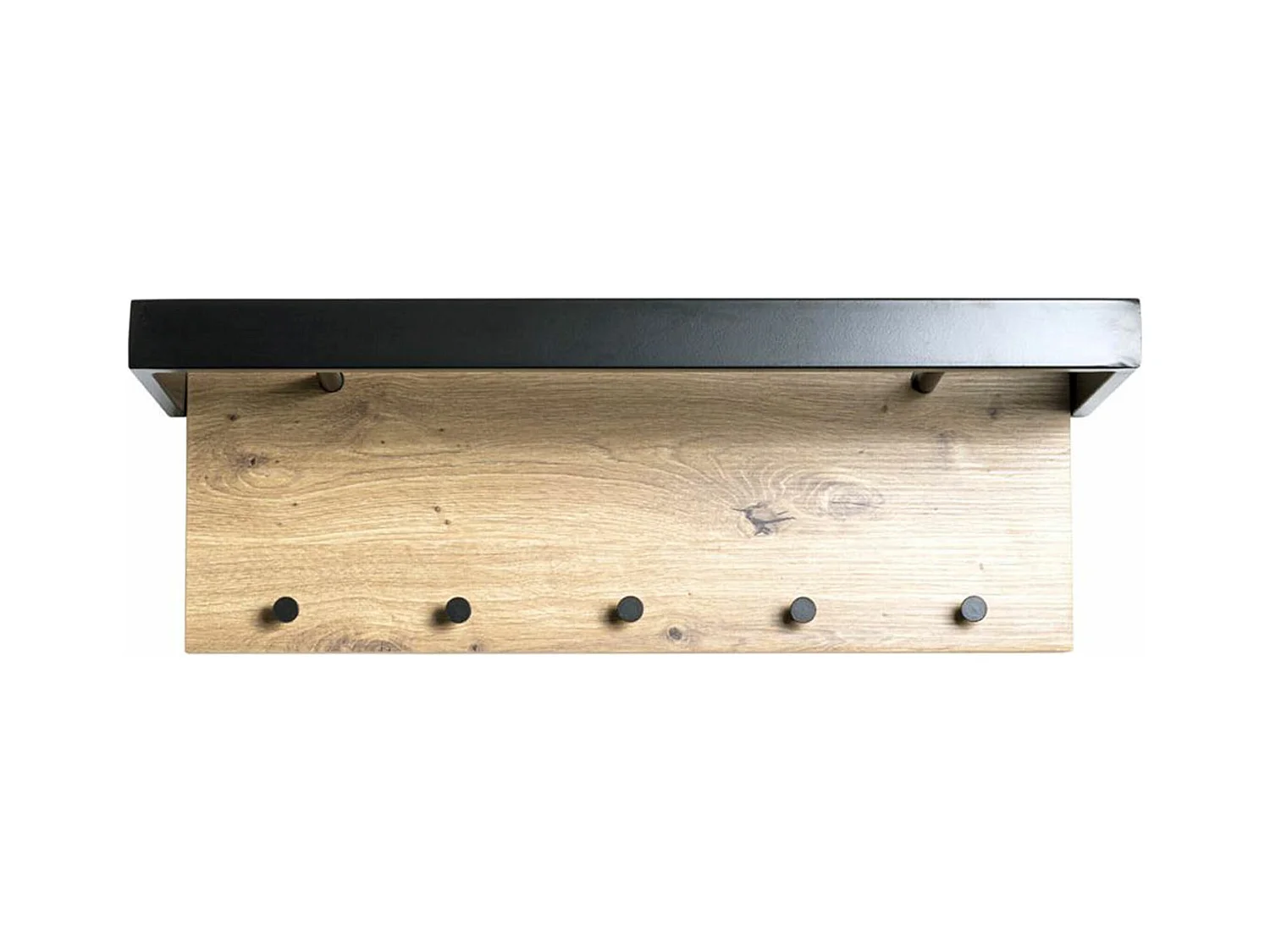 Garderobe murale, Patère murale en bois coloris chêne et métal noir  - longueur 70 x profondeur 25 x hauteur 24 cm