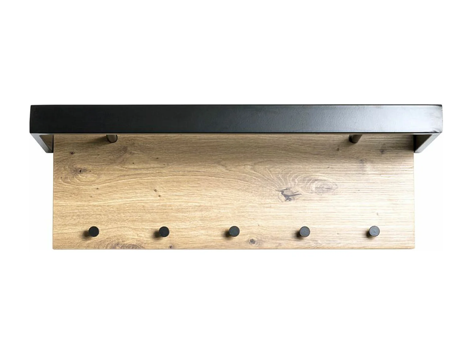 Garderobe murale, Patère murale en bois coloris chêne et métal noir  - longueur 70 x profondeur 25 x hauteur 24 cm