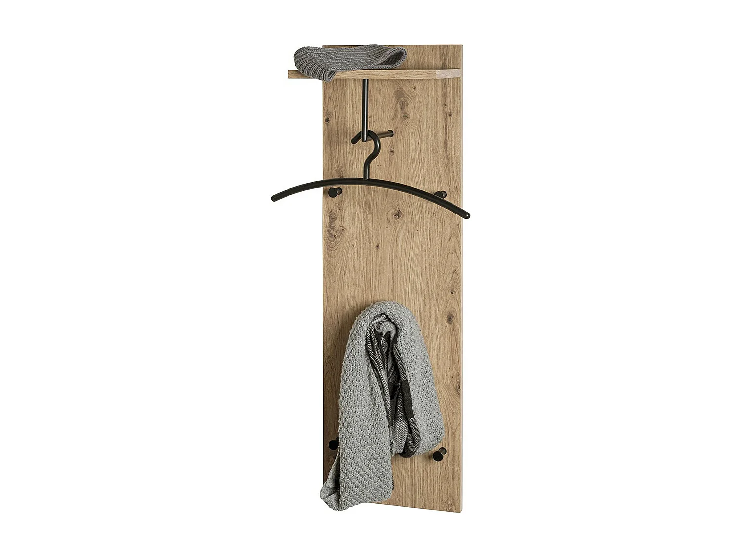 Garderobe murale, Patère murale en bois coloris chêne et métal noir  -longueur 30 x profondeur 20 x hauteur 100 cm
