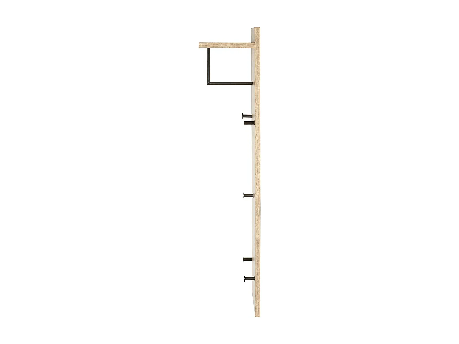 Garderobe murale, Patère murale en bois coloris chêne et métal noir  -longueur 30 x profondeur 20 x hauteur 100 cm