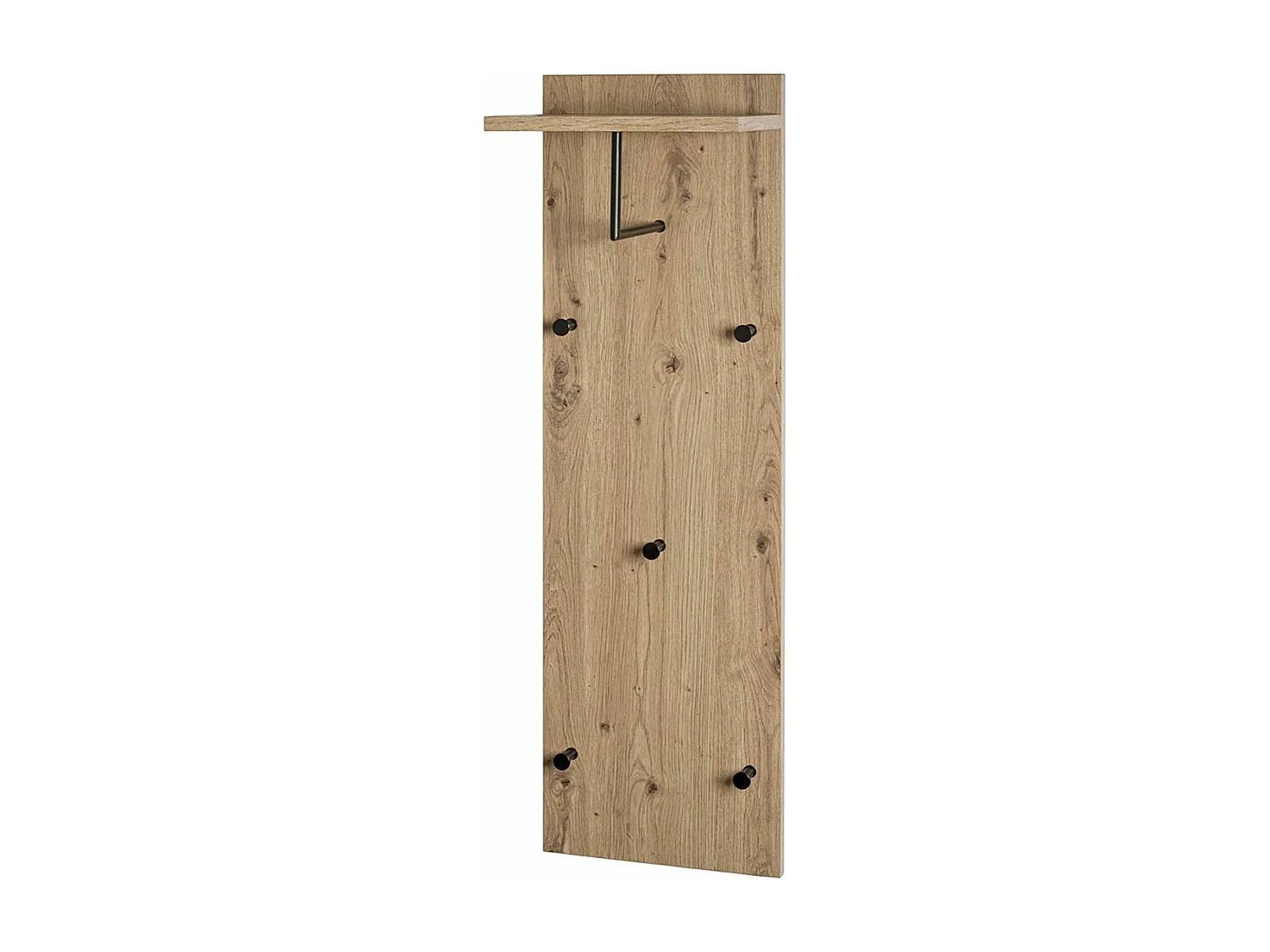 Garderobe murale, Patère murale en bois coloris chêne et métal noir  -longueur 30 x profondeur 20 x hauteur 100 cm