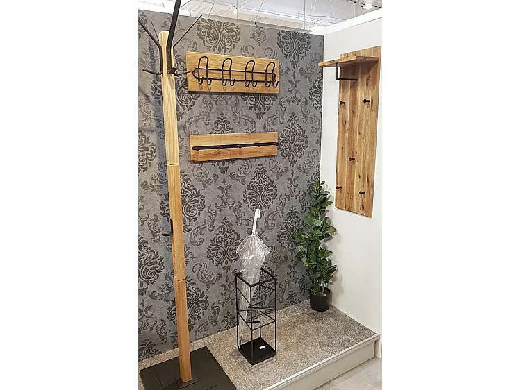 Garderobe murale, Patère murale en bois coloris chêne huilé et métal noir -longueur 30 x profondeur 20 x hauteur 100 cm