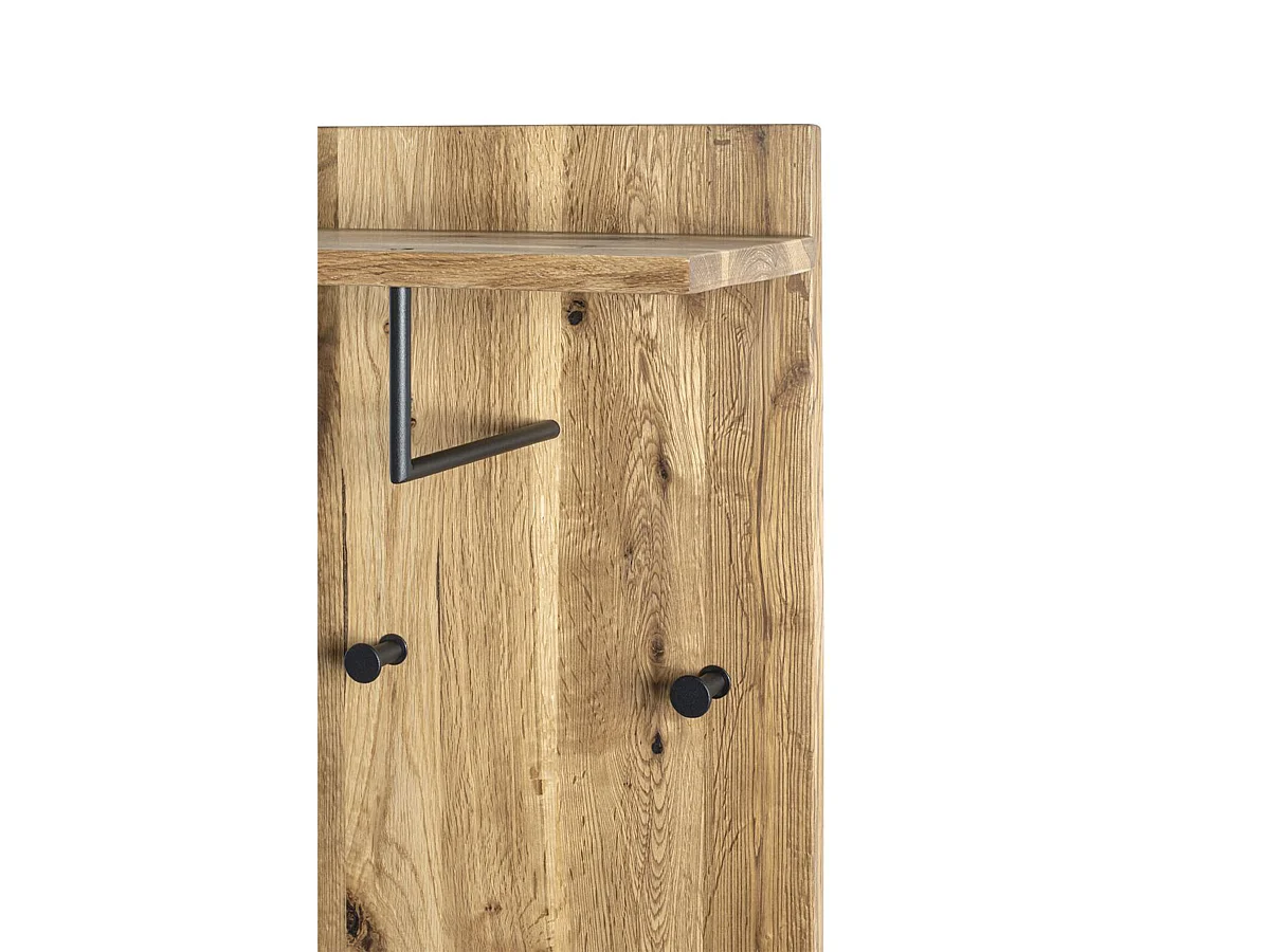 Garderobe murale, Patère murale en bois coloris chêne huilé et métal noir -longueur 30 x profondeur 20 x hauteur 100 cm
