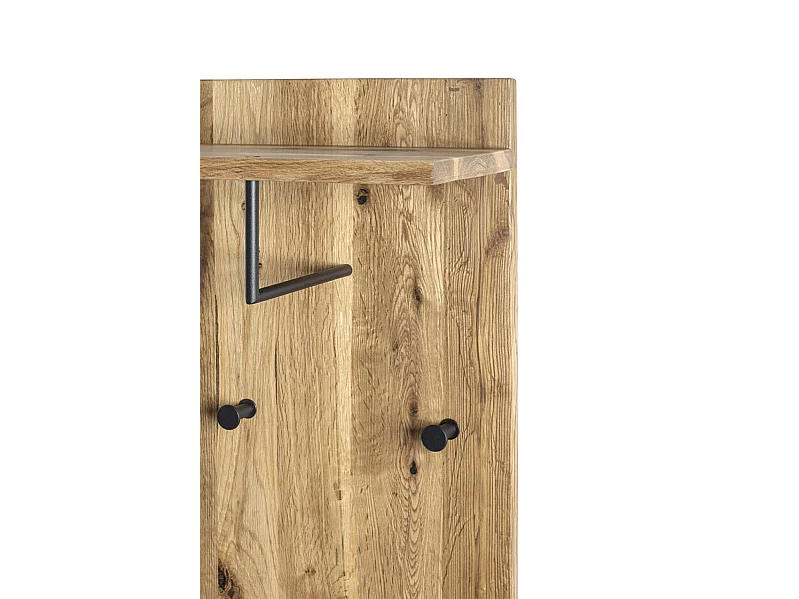 Garderobe murale, Patère murale en bois coloris chêne huilé et métal noir -longueur 30 x profondeur 20 x hauteur 100 cm