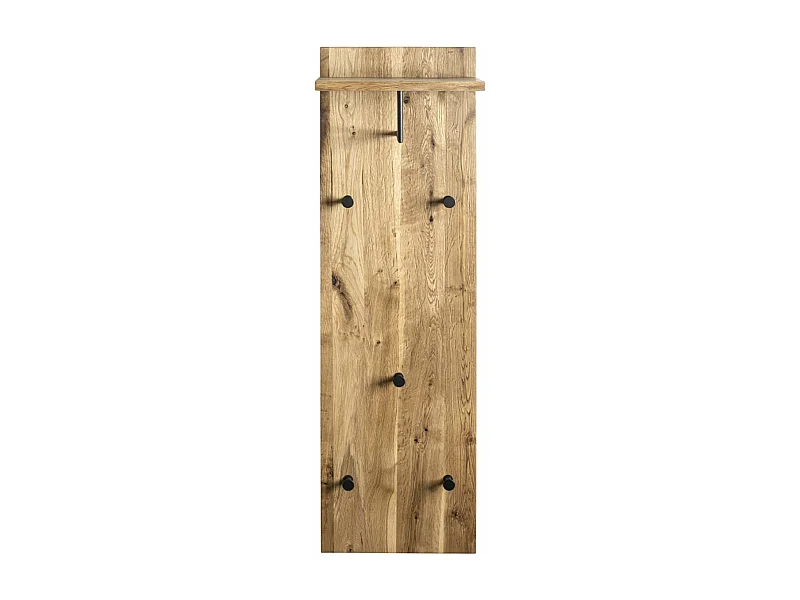 Garderobe murale, Patère murale en bois coloris chêne huilé et métal noir -longueur 30 x profondeur 20 x hauteur 100 cm