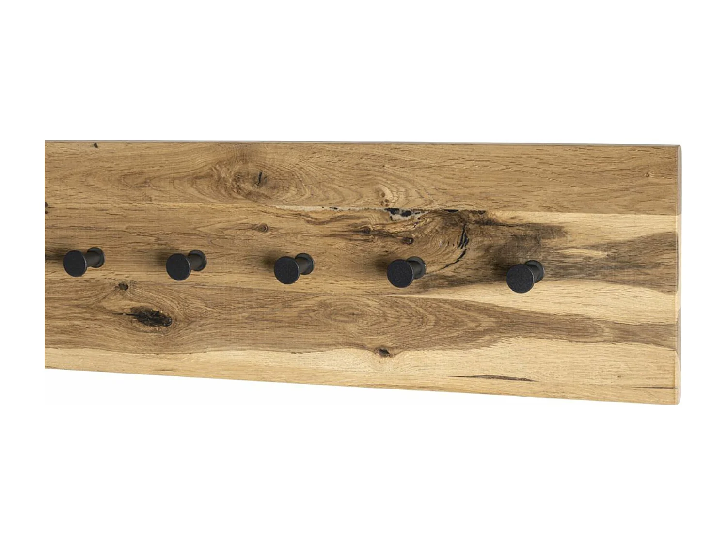 Garderobe murale, Patère murale en bois coloris chêne huilé et métal noir - longueur 80 x profondeur 6 x hauteur 20 cm