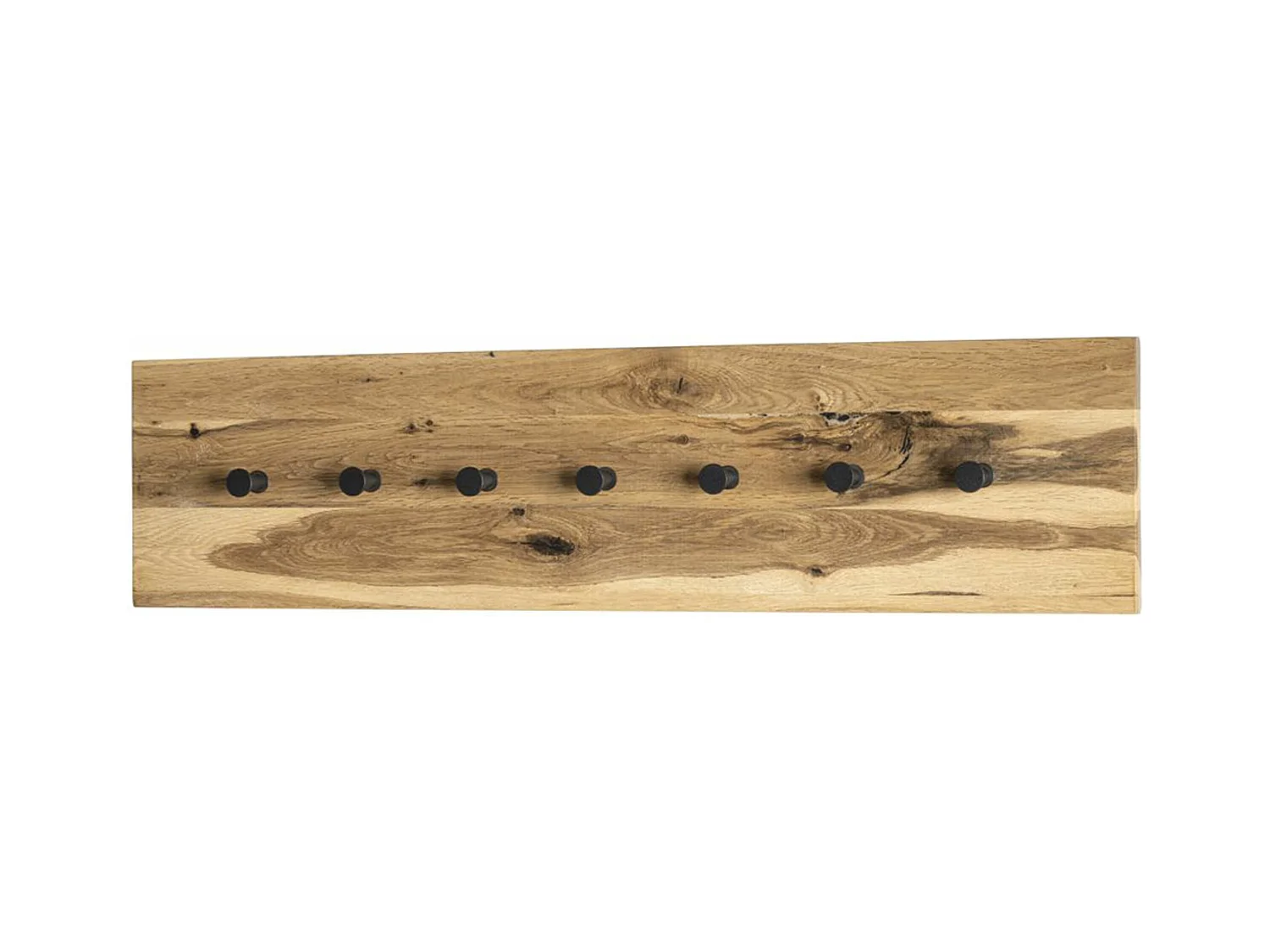 Garderobe murale, Patère murale en bois coloris chêne huilé et métal noir - longueur 80 x profondeur 6 x hauteur 20 cm