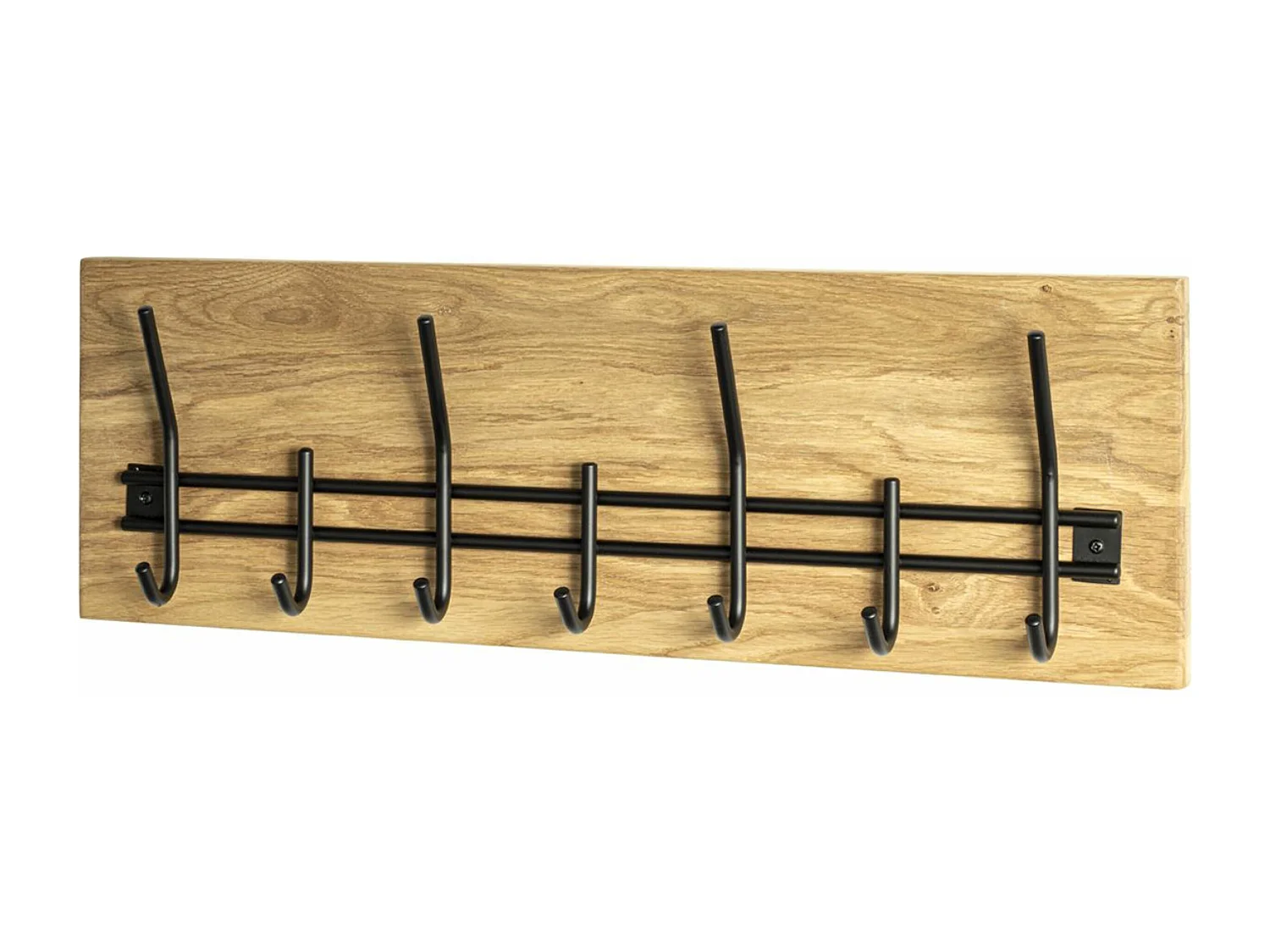 Garderobe murale, Patère murale en bois massif coloris chêne et métal noir   -longueur 60 x profondeur 10  x hauteur 20 cm