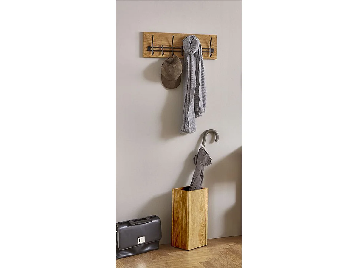 Garderobe murale, Patère murale en bois massif coloris chêne et métal noir   -longueur 60 x profondeur 10  x hauteur 20 cm
