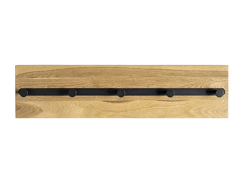 Garderobe murale, Patère murale en bois massif coloris chêne et métal noir   -longueur  60 x profondeur 6 x hauteur 15 cm