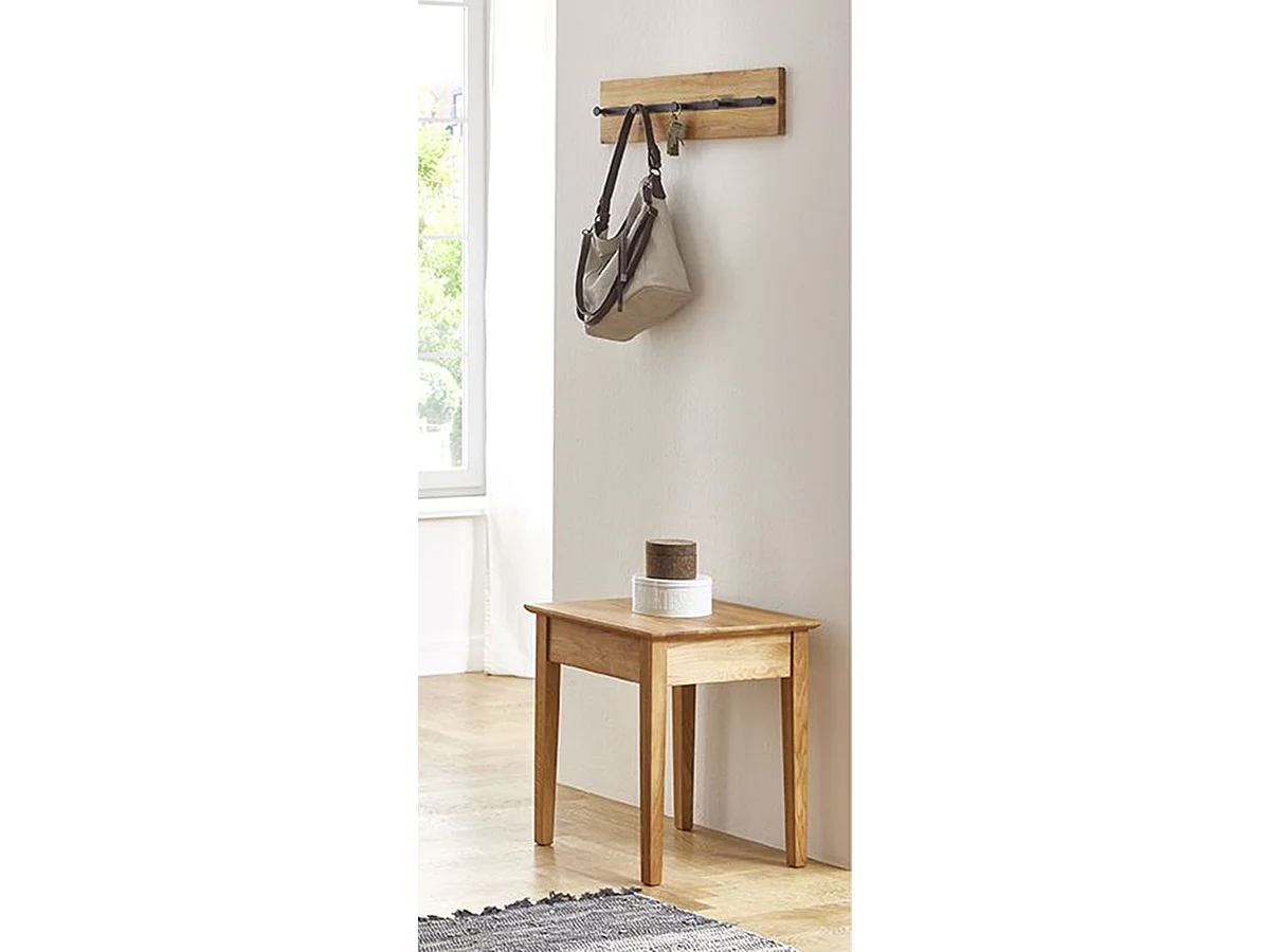Garderobe murale, Patère murale en bois massif coloris chêne et métal noir   -longueur  60 x profondeur 6 x hauteur 15 cm