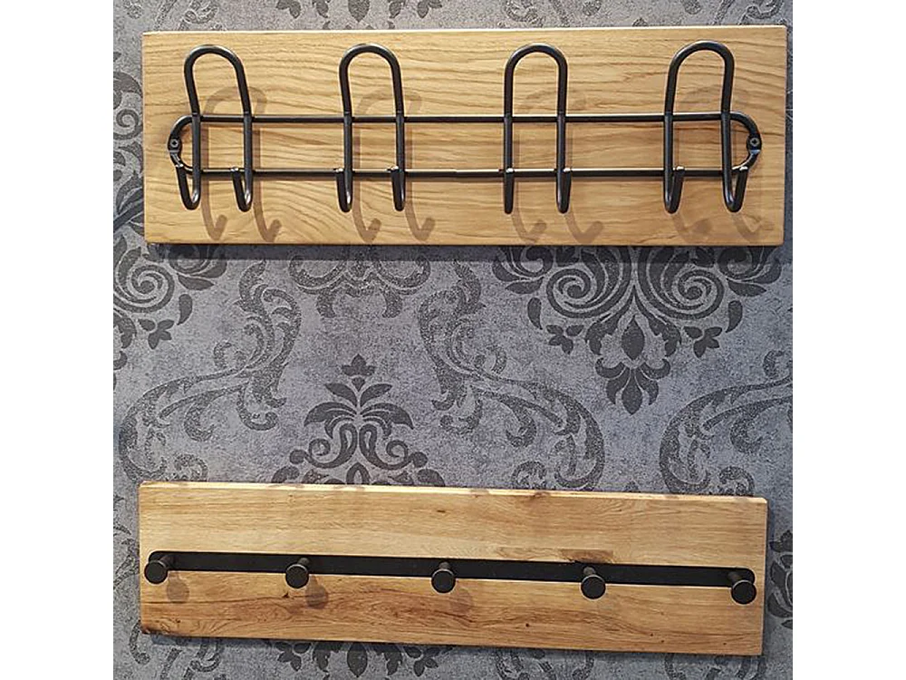 Garderobe murale, Patère murale en bois massif coloris chêne et métal noir   -longueur  60 x profondeur 6 x hauteur 15 cm