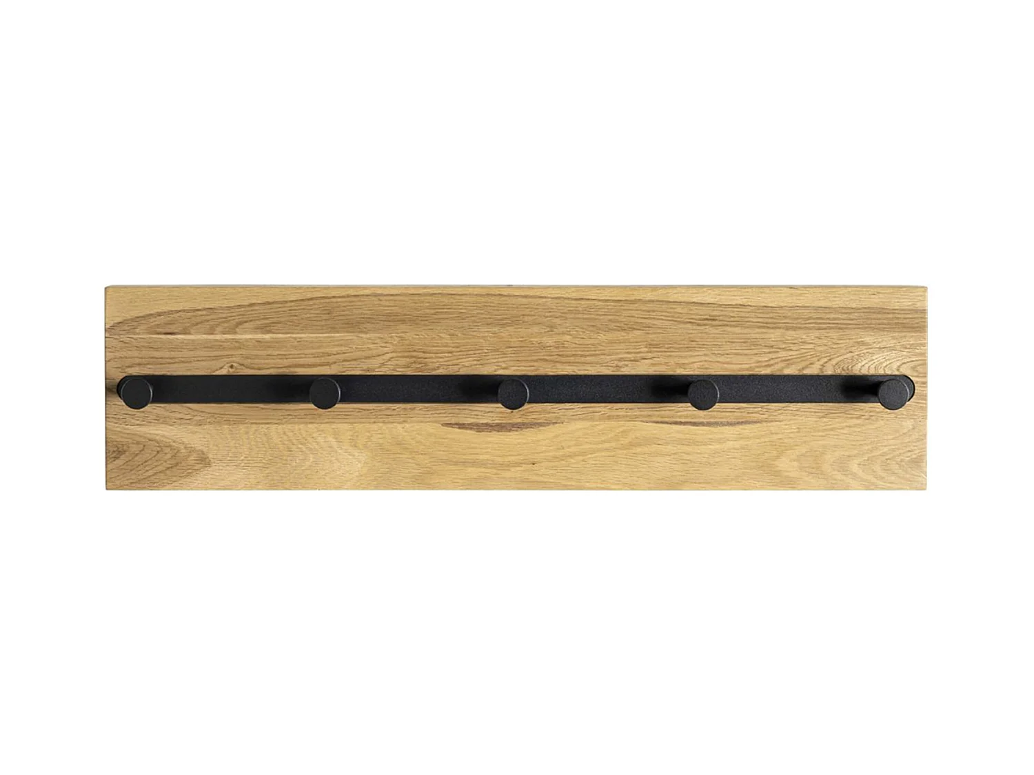 Garderobe murale, Patère murale en bois massif coloris chêne et métal noir   -longueur  60 x profondeur 6 x hauteur 15 cm
