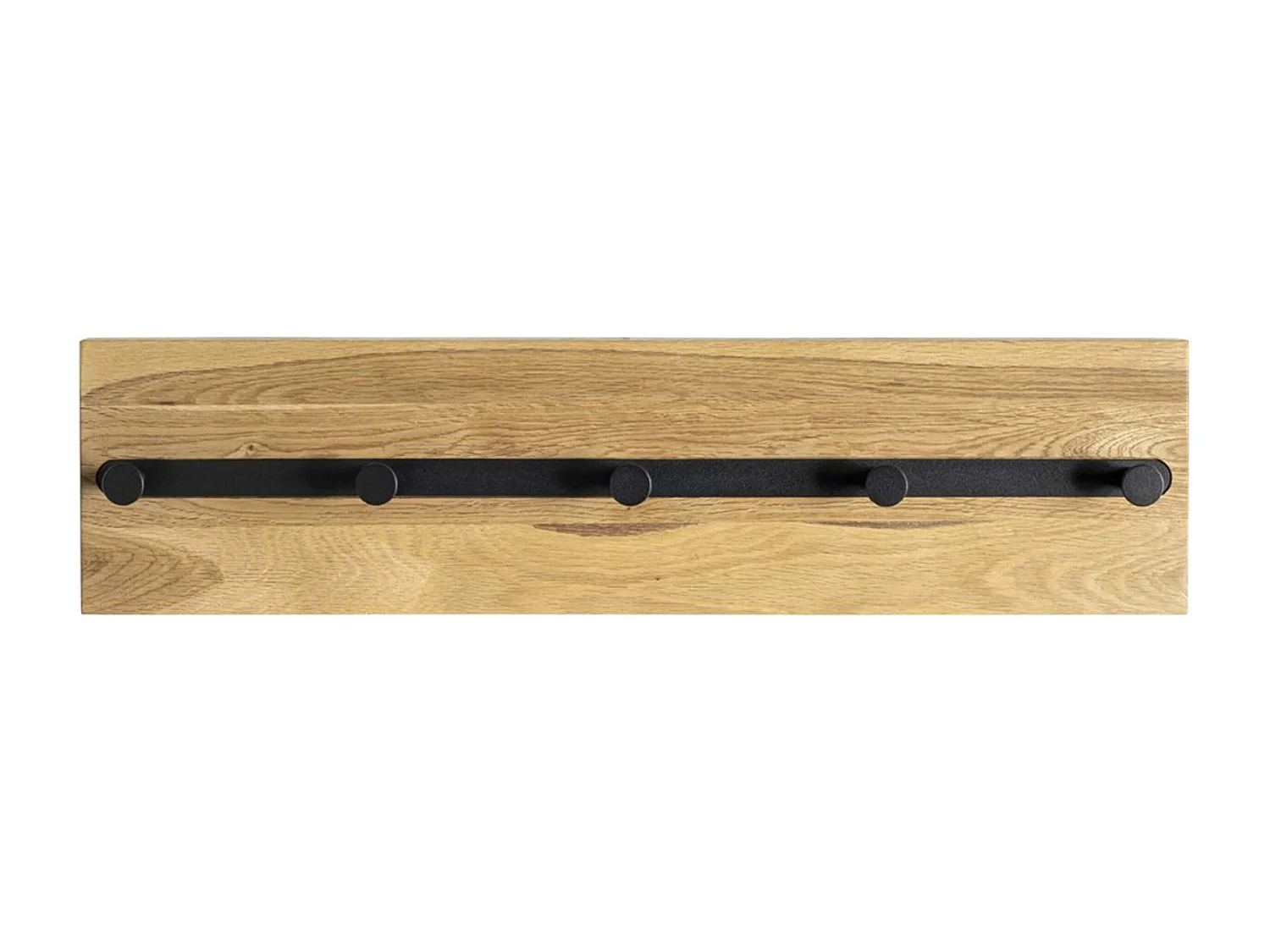 Garderobe murale, Patère murale en bois massif coloris chêne et métal noir   -longueur  60 x profondeur 6 x hauteur 15 cm