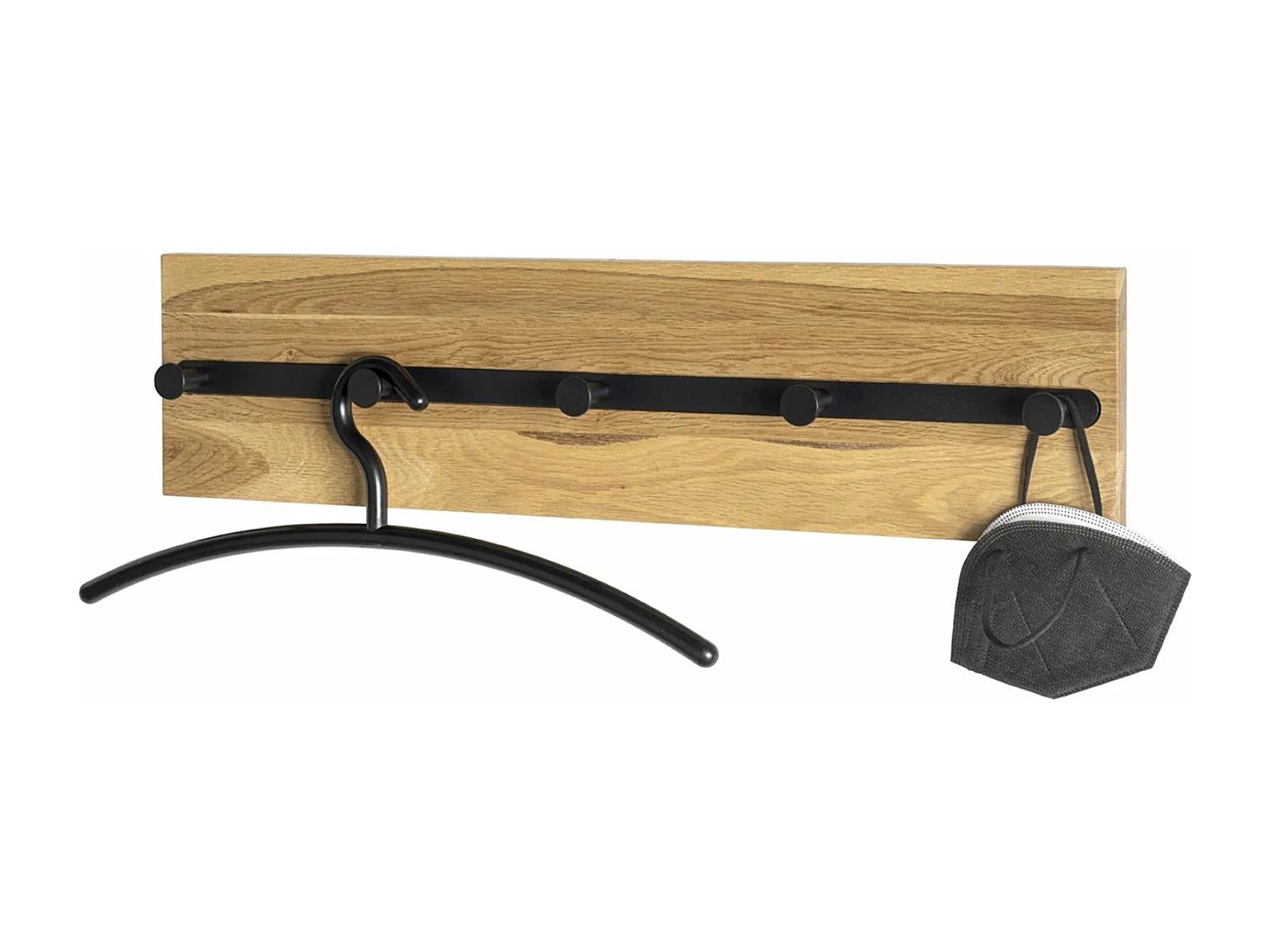 Garderobe murale, Patère murale en bois massif coloris chêne et métal noir   -longueur  60 x profondeur 6 x hauteur 15 cm