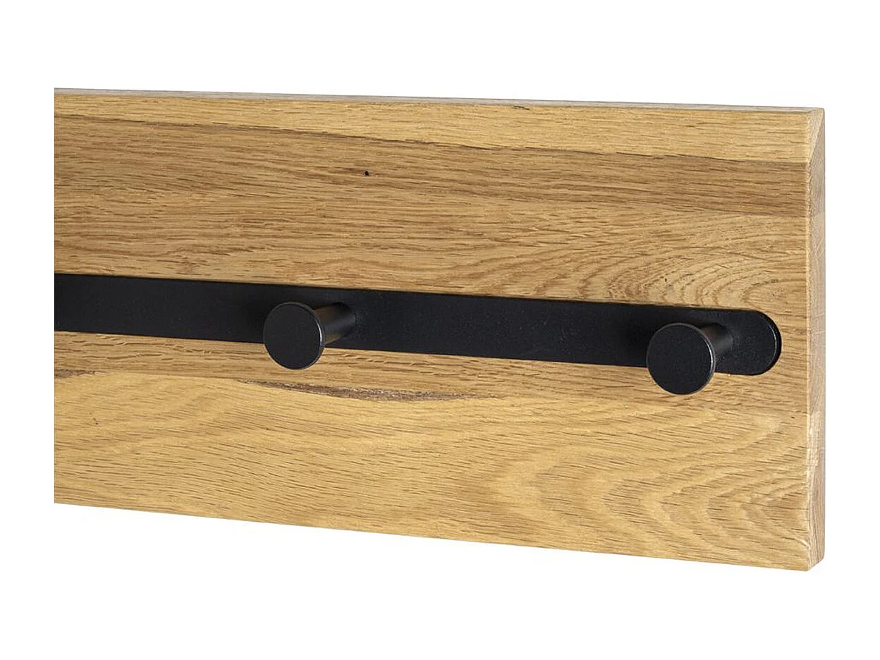 Garderobe murale, Patère murale en bois massif coloris chêne et métal noir   -longueur  60 x profondeur 6 x hauteur 15 cm