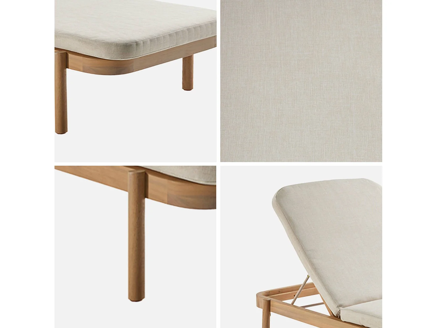 Lot de 2 bains de soleil PUNTA CANA en bois d'acacia. inclinable. déhoussable. coussin beige en polyester