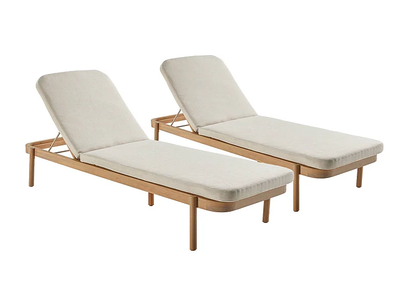 Lot de 2 bains de soleil PUNTA CANA en bois d'acacia. inclinable. déhoussable. coussin beige en polyester