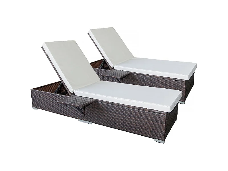 Lot de 2 bains de soleil en résine tressée avec coussins "Alice" - Beige