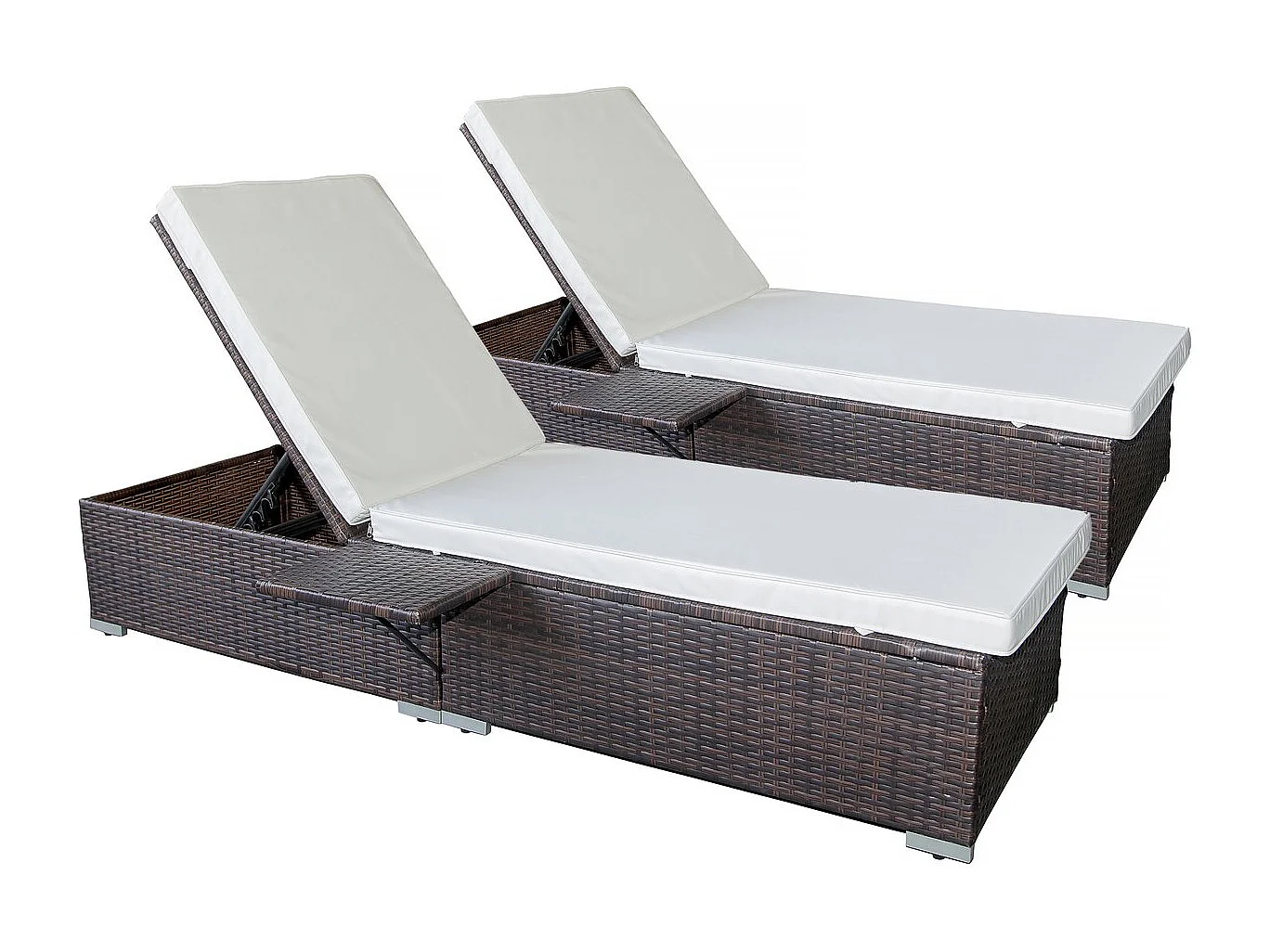 Lot de 2 bains de soleil en résine tressée avec coussins "Alice" - Beige